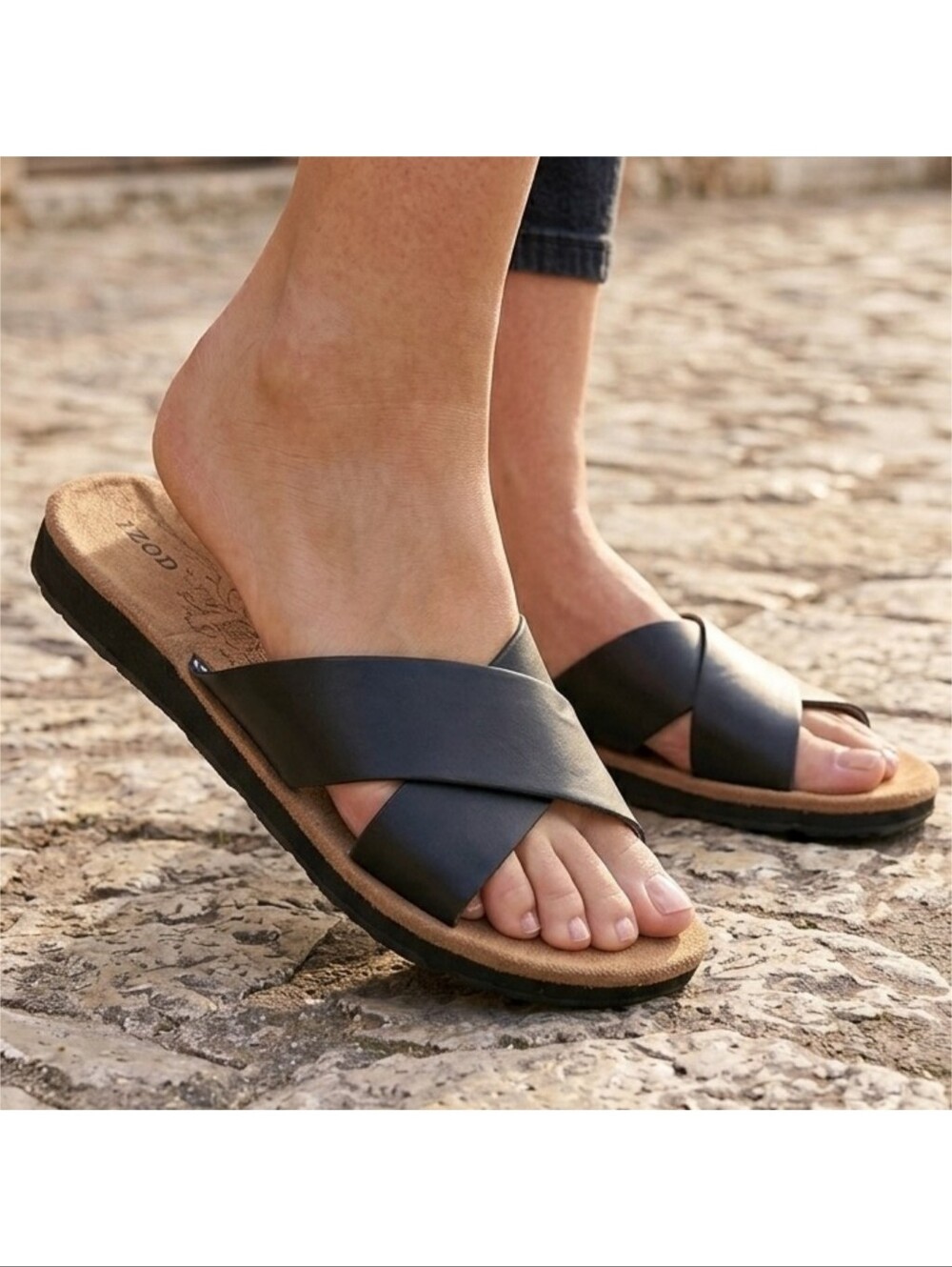 Izod Alyssa Strap Slide Sandals Black Size 9